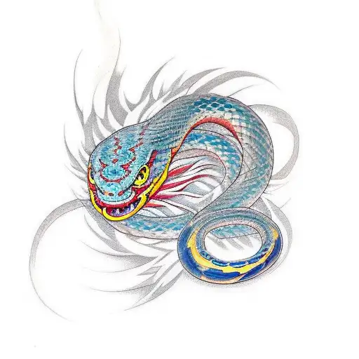 phoenix figth snake tattoo design idea