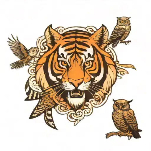 tiger, owl, turtle, eagle tattoo design idea