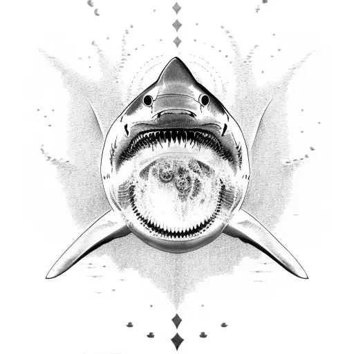 great white shark seen from above with maori touches tattoo design idea