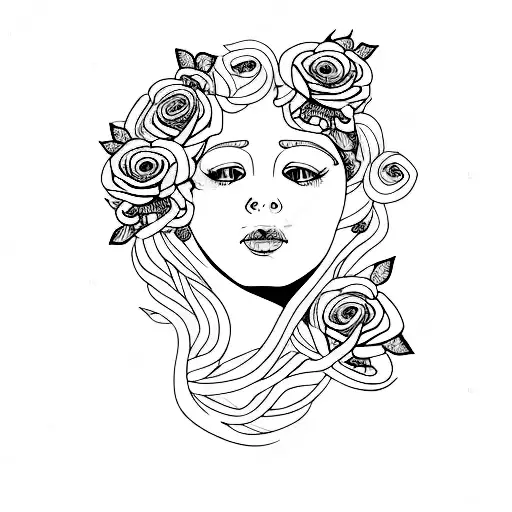 Medusa with roses tattoo design idea
