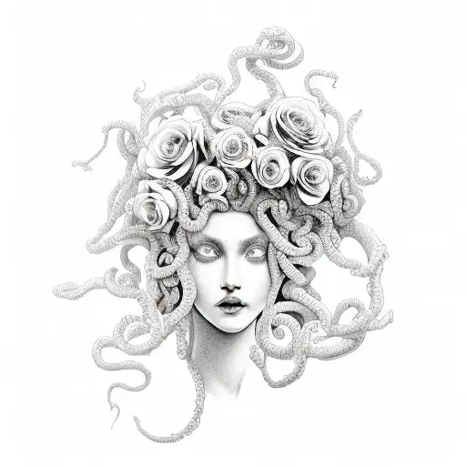 Medusa with roses tattoo design idea
