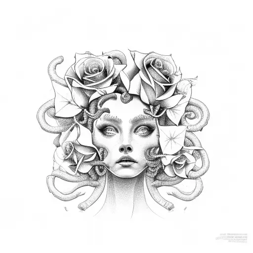 Medusa with roses tattoo design idea