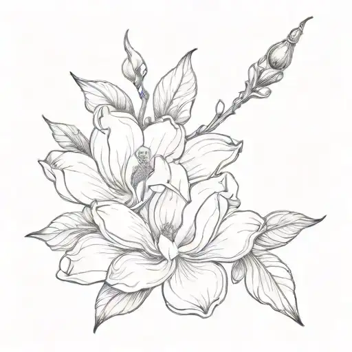 magnolia flower with a bell  tattoo design idea