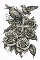 roses doves, butterflies, cross tattoo tattoo design idea