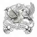 3 names written doves plus a wave underneath tattoo design idea