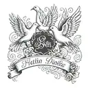 3 names written doves plus a wave underneath tattoo design idea