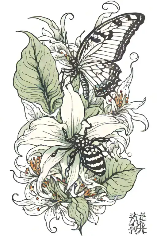 centapide with spider lilly flower tattoo design idea