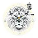 broken roman clock with lion and pen inkwell tattoo design idea