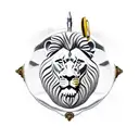 broken roman clock with lion and pen inkwell tattoo design idea