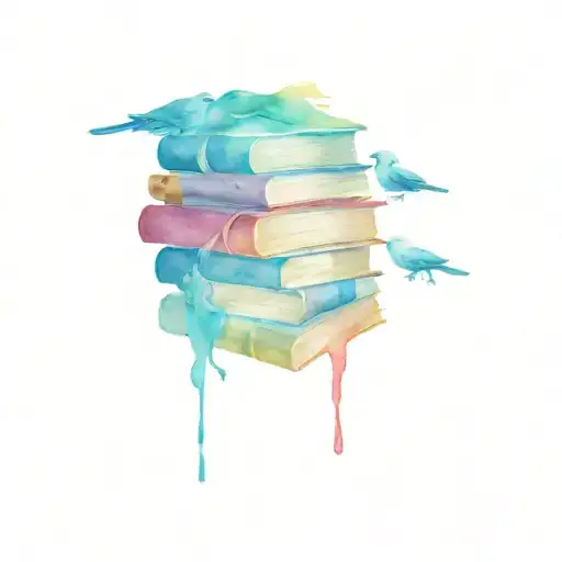 stack of books with pages turning into birds tattoo design idea