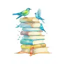 stack of books with pages turning into birds tattoo design idea