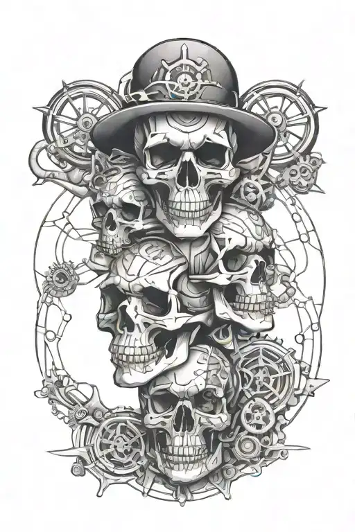skulls geo symmetric sexy woman car and motorcycle parts gears tattoo design idea