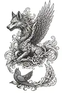 angel, wolf and fire phoenix tattoo design idea