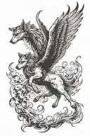angel, wolf and fire phoenix tattoo design idea