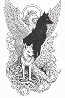 angel and wolf and phoenix tattoo design idea