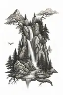 mountain waterfall forest mountain tattoo design idea