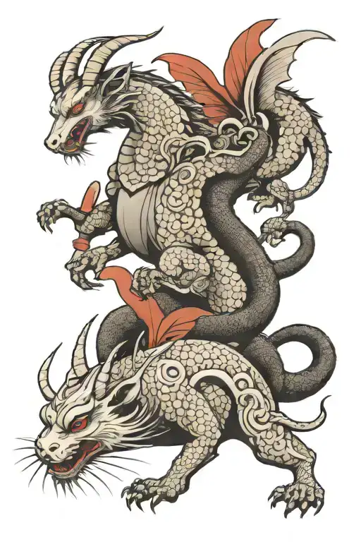 2 rats, a dragon and a goat tattoo design idea
