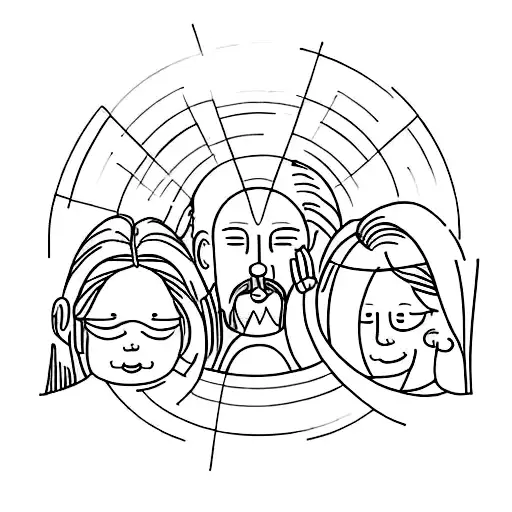 A minimalist design of your parents' faces surrounded by a halo, representing their importance in your life. tattoo design idea