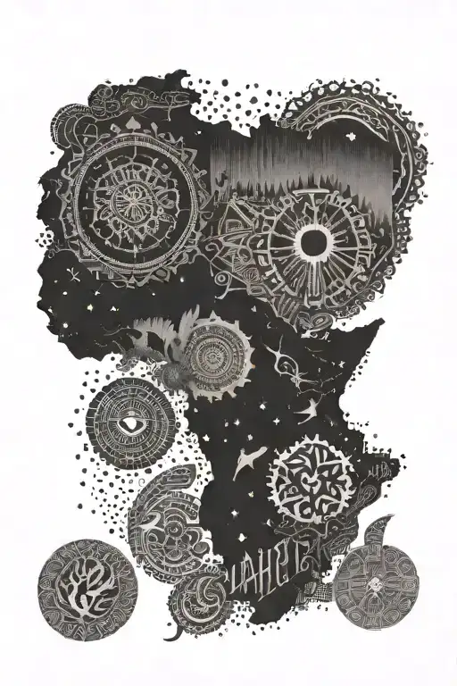 The continent of Africa with Māori tribal symbols. tattoo design idea