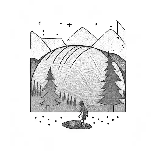 A volleyball player spiking the ball with a scenic landscape in the background tattoo design idea