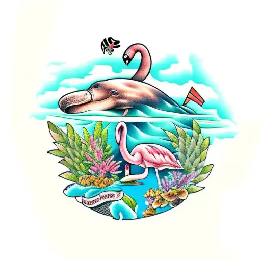 manatee, flamingo tattoo design idea