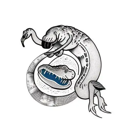 flamingo with manatee and alligator tattoo design idea