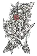 rock paper scissors cutting tattoo design idea