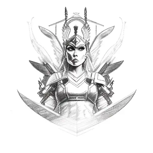 A sketch of a smoking Valkyrie from Ragnarok, with smoke forming lines of code tattoo design idea