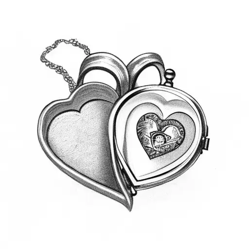 A heart-shaped locket with three mini portraits of your daughters inside tattoo design idea