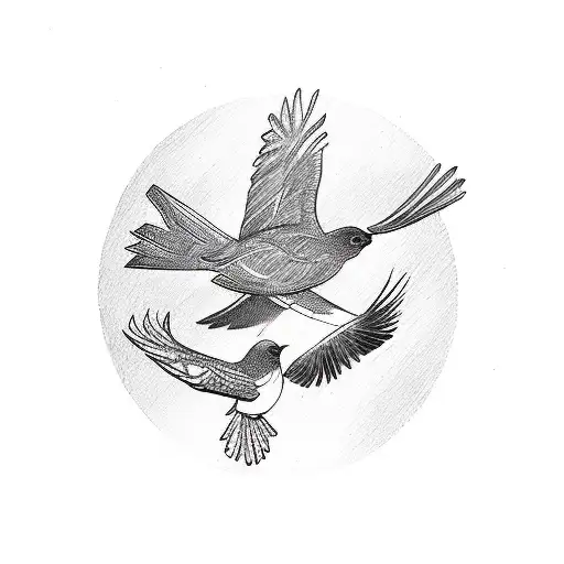 A sketch of three birds in flight, each bird representing one of your daughters tattoo design idea