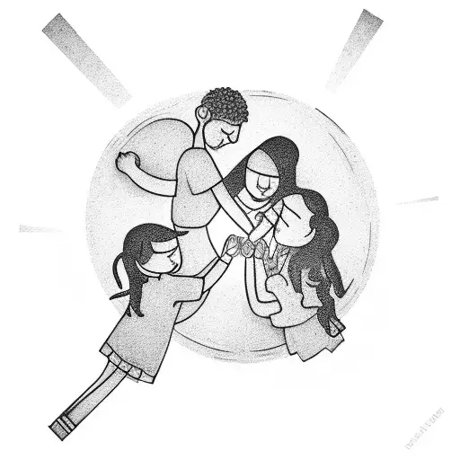 A father and 3 daughters holding hands in a circle tattoo design idea