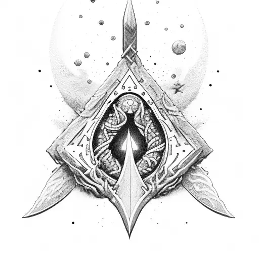 ygrasil avec un trident dans le tronc et de corbeaux tattoo design idea