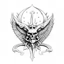 St. Michael standing on devil with skulls around him tattoo design idea