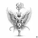 St. Michael standing on devil with skulls around him tattoo design idea