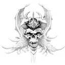 St. Michael standing on devil with skulls around him tattoo design idea