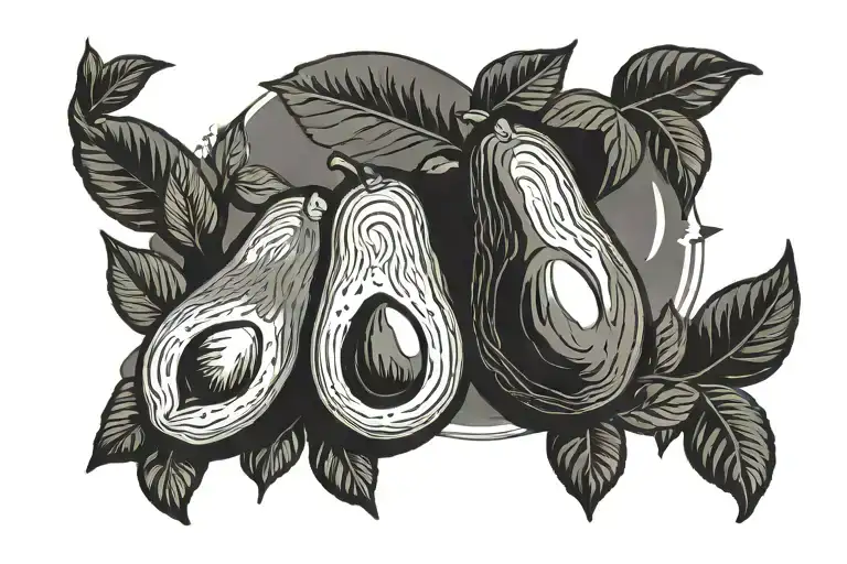 grey haired avocado on a beach tattoo design idea