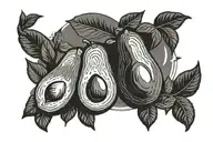 grey haired avocado on a beach tattoo design idea