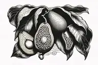 grey haired avocado on a beach tattoo design idea
