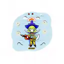 cowboy playing a guitar under a UFO-filled sky tattoo design idea