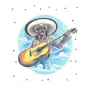 cowboy playing a guitar under a UFO-filled sky tattoo design idea