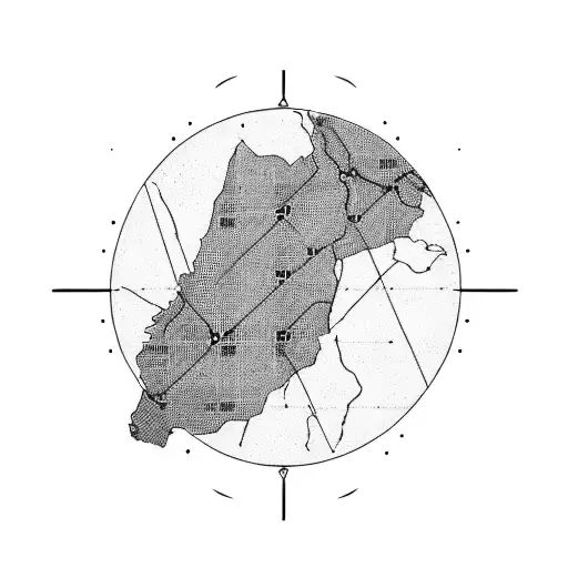 A minimalist design of a merged Uganda and Israel map with dotted lines tattoo design idea