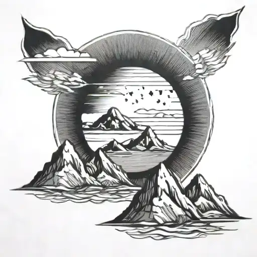 total eclipse with mountains minimal tattoo tattoo design idea