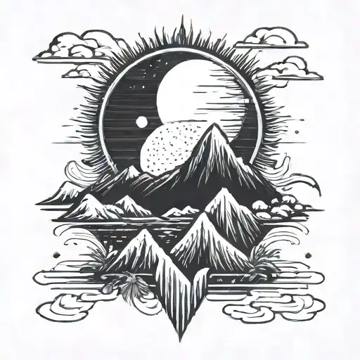total eclipse with mountains minimal tattoo tattoo design idea
