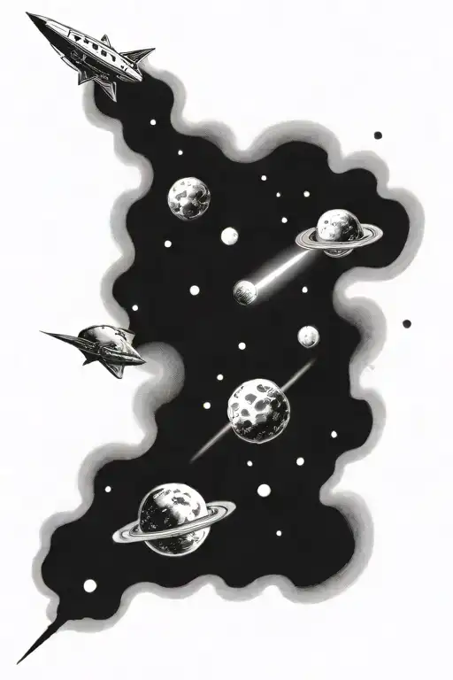 space galaxies with meteors flying past tattoo design idea