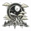 total eclipse with mountains minimal tattoo tattoo design idea