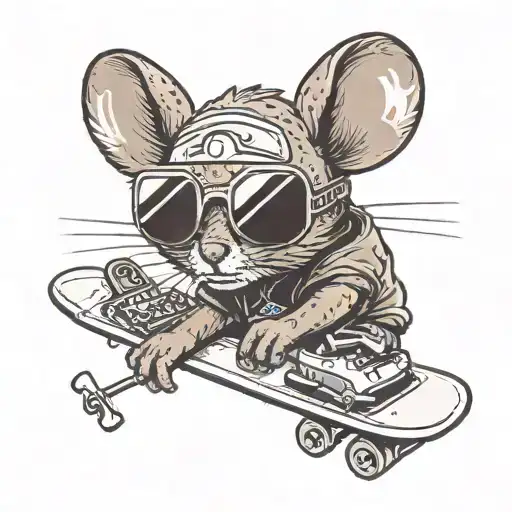 brown mouse wearing sunglasses, with cut in right ear, with a snowboard next to him  tattoo design idea