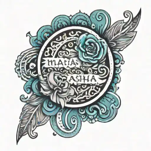 arm band with names Maya Ella Masha tattoo design idea