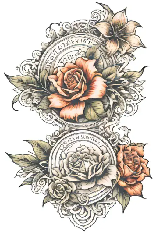 An arm band tattoo incorporating names Maya Ella and Masha tattoo design idea