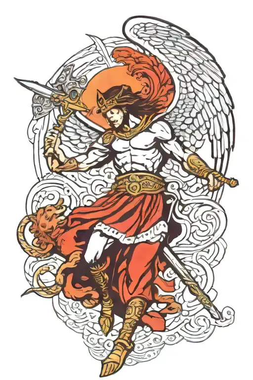 st micheal slaying the devil tattoo design idea