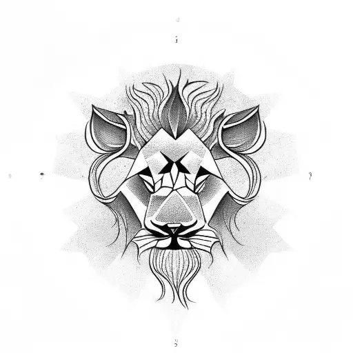 lion head, gazelle head, and clock below  tattoo design idea